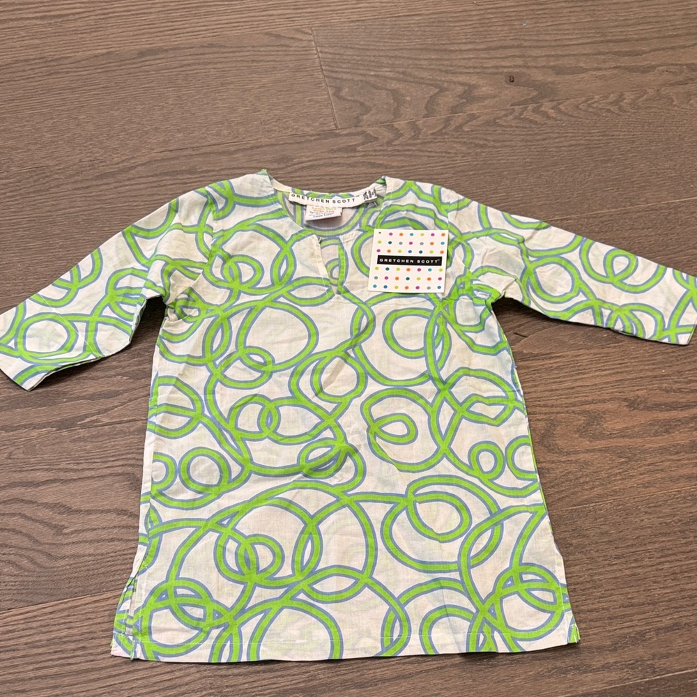 Gretchen Scott Designs Green and Blue Swirl Long Sleeve Tee